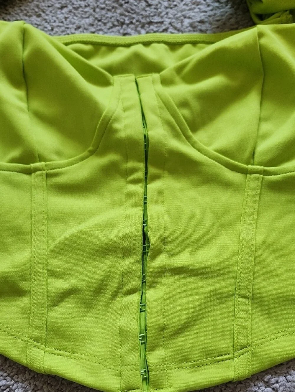 SHEIN Neon Green Puff-Sleeve Corset Crop Top - Picture 3 of 6